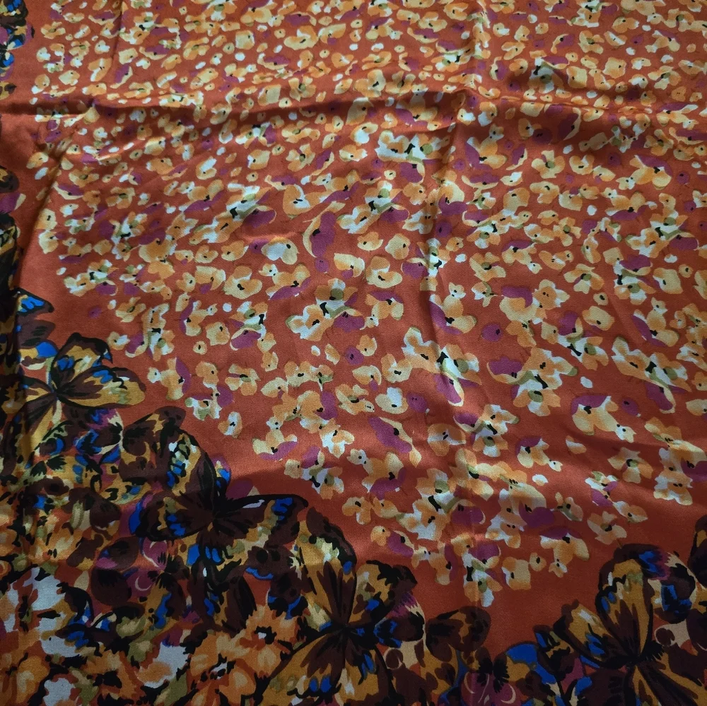 Floral Heart Butterfly Silk Scarf